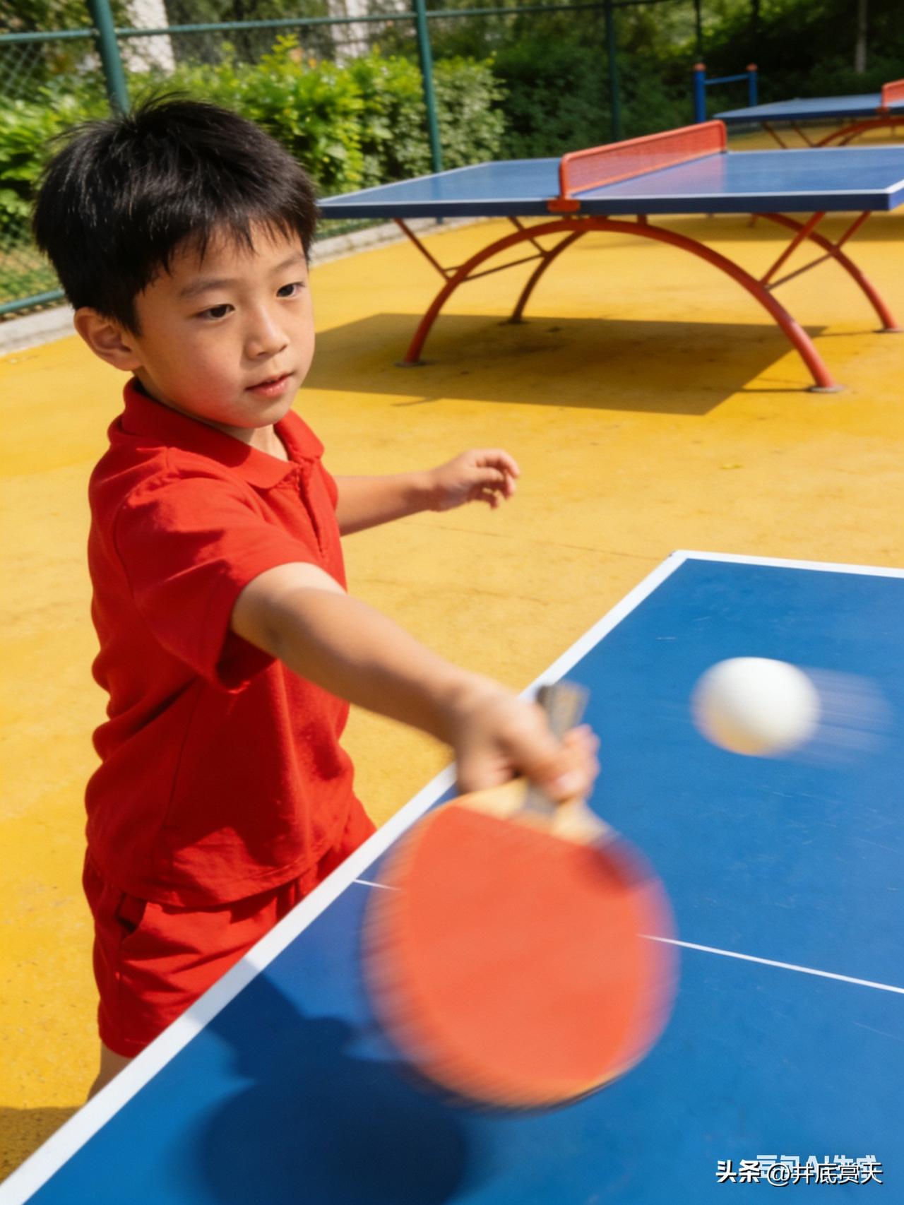 昨晚一个小孩来公园打乒乓球，8、9岁的样子，妈妈带着来的。
很多小孩都是这样，自