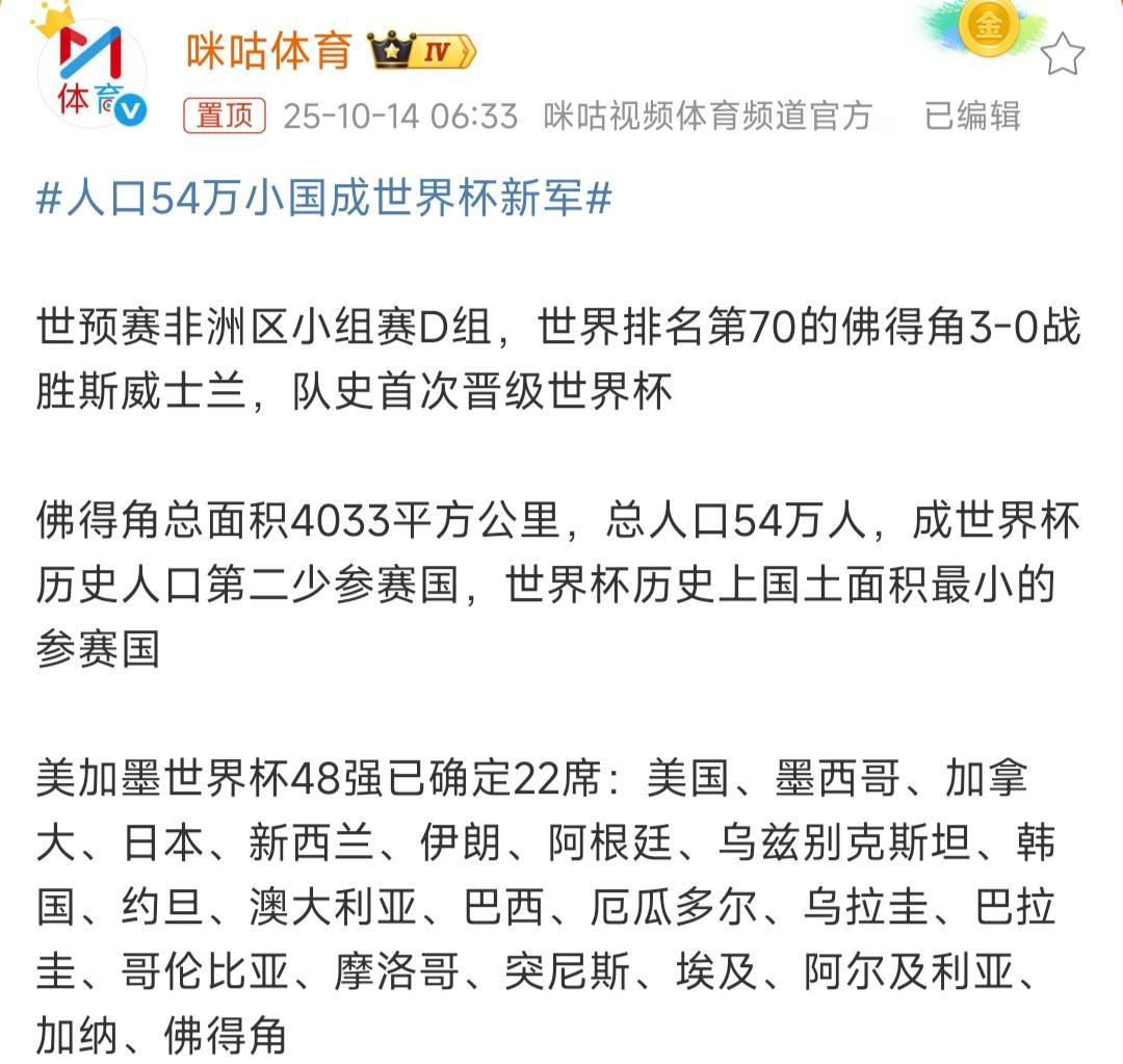 咱们苏超这么火，其实也有希望进世界杯。

今天非洲有一个国家叫佛得角，面积443