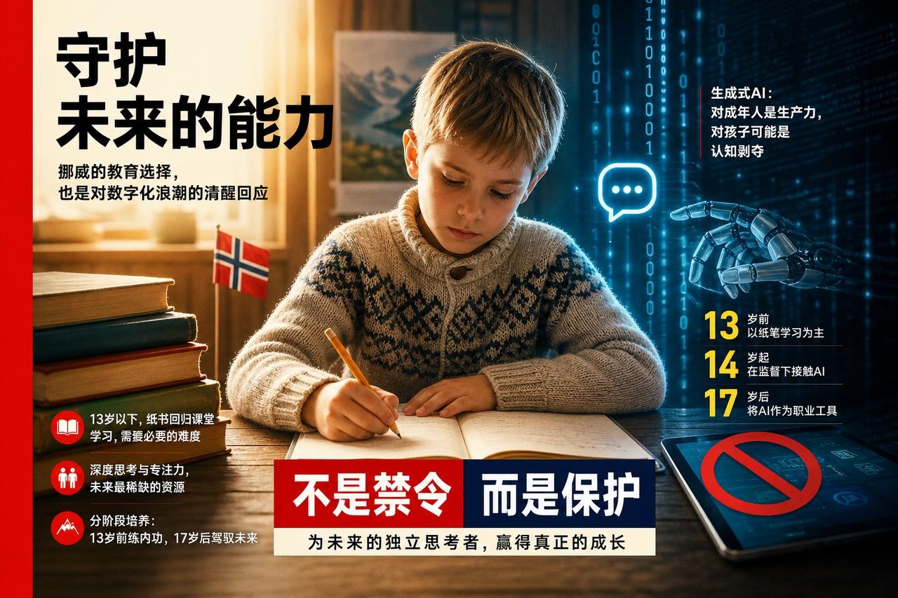 【教育的“减法”：挪威为何在AI浪潮中选择让孩子“变慢”？】

挪威政府最近做了