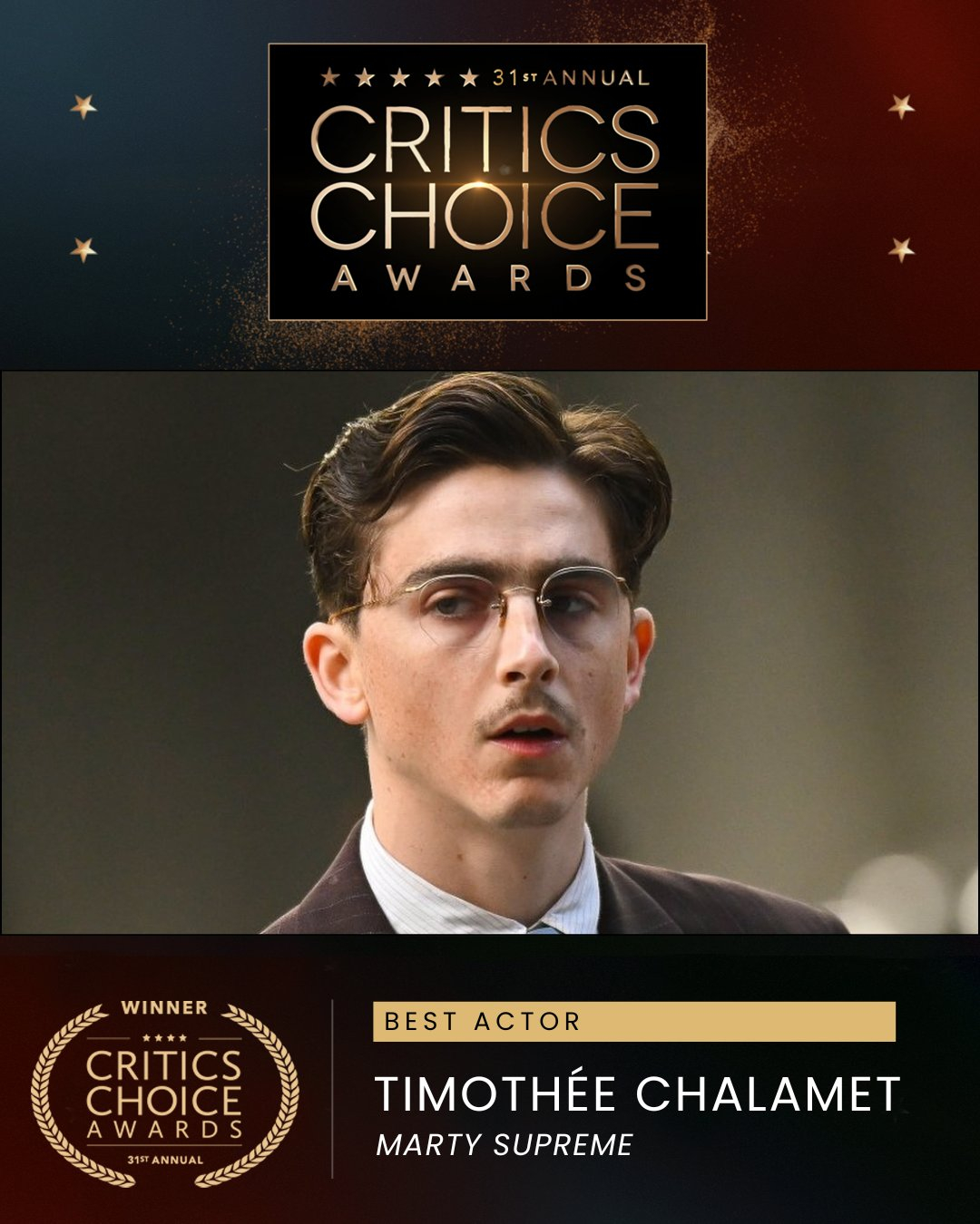 OMG！恭喜甜茶Timothée Chalamet凭借至尊马蒂获得2026评论