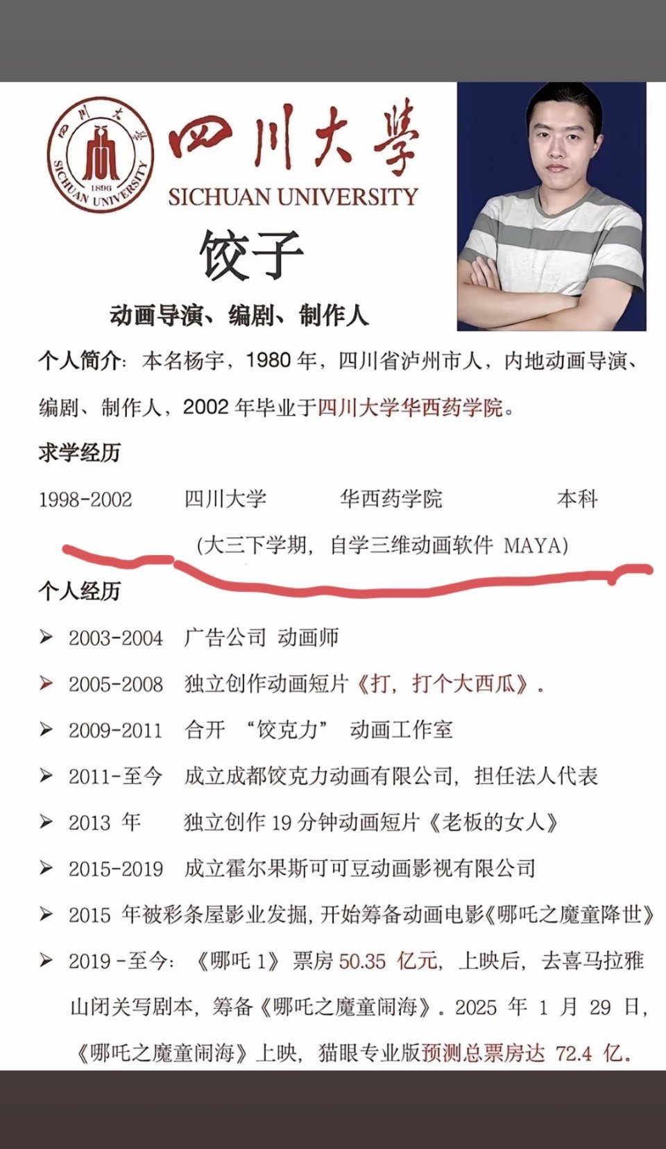 哪吒导演饺子学医的搞动画，这个跨度太大了吧，可以说毫无关系吧！所以热爱是多么的重