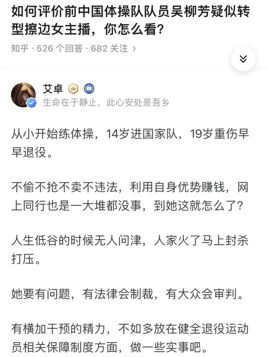 如何评价前中国体操队员吴柳芳疑似转型擦边