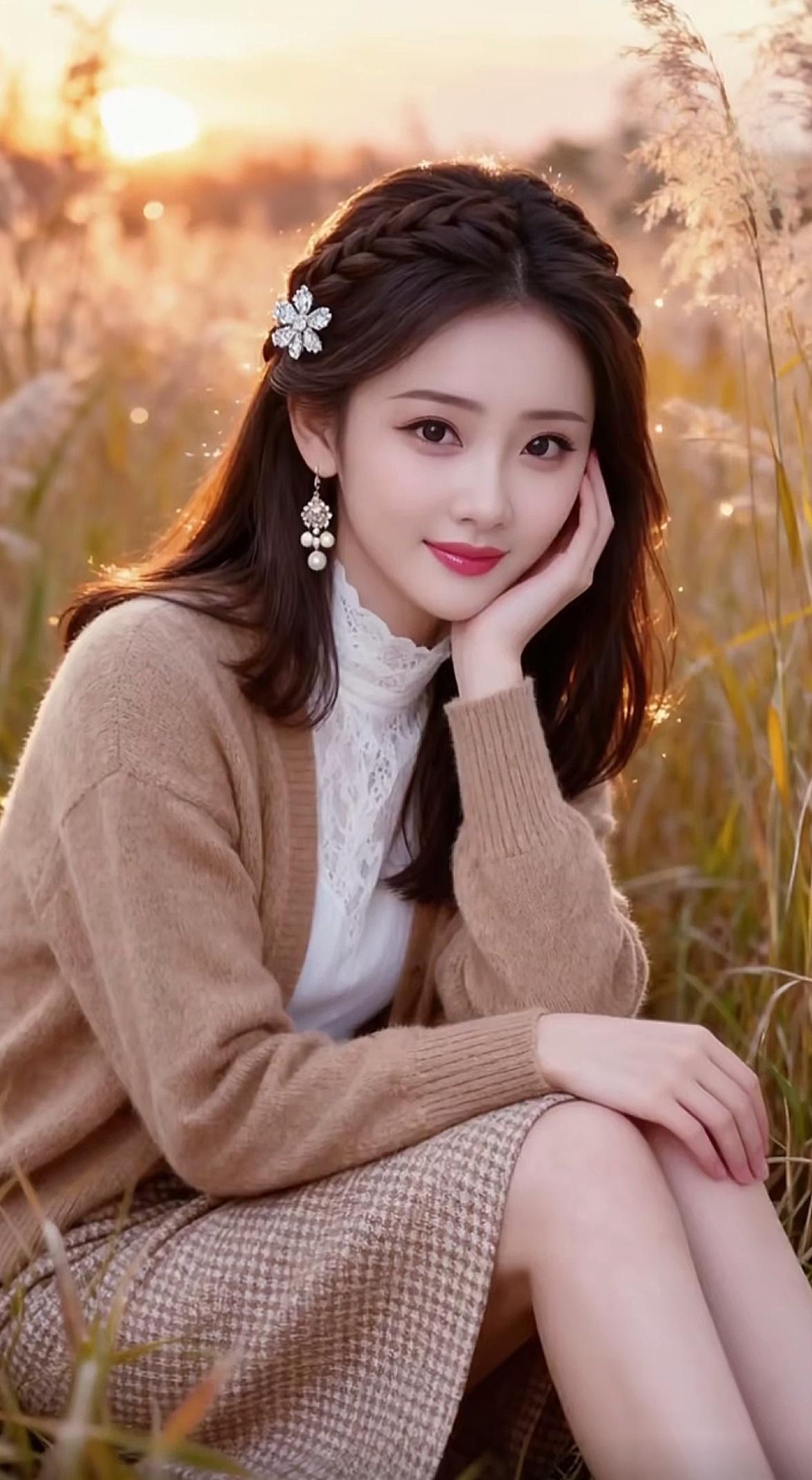 落日余晖映芳颜，轻纱拂面舞风姿。