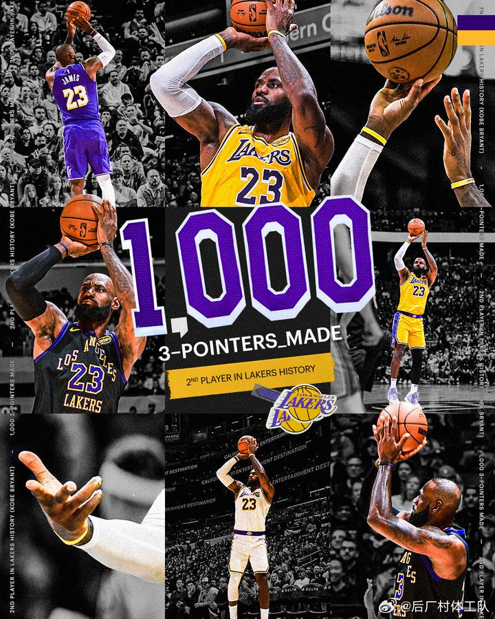 詹姆斯达成湖人生涯1000记三分球 又一个里程碑，詹姆斯投进湖人生涯第1000记