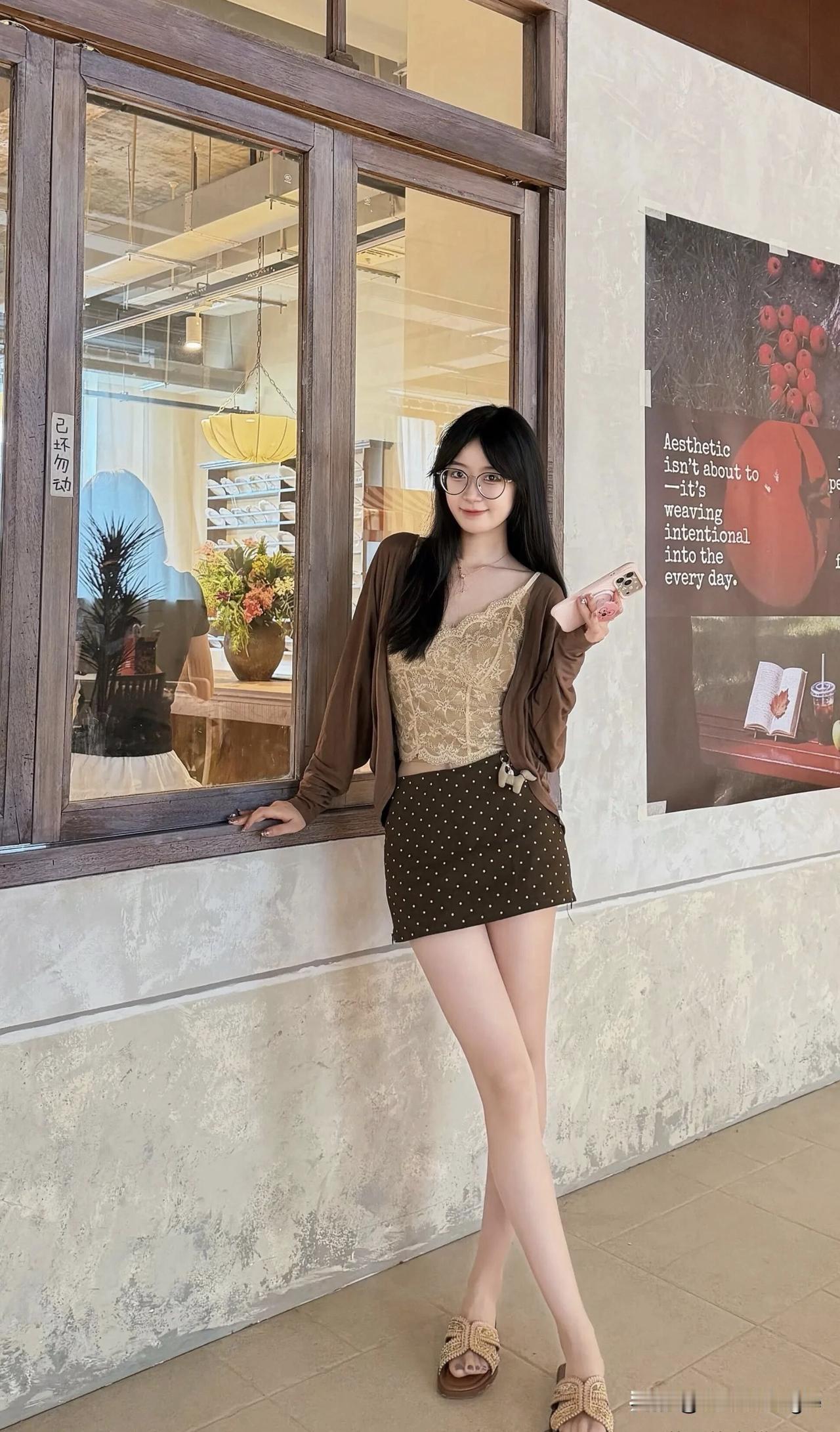甜美少女风穿搭，复古眼镜搭配，轻松自然！💖✨