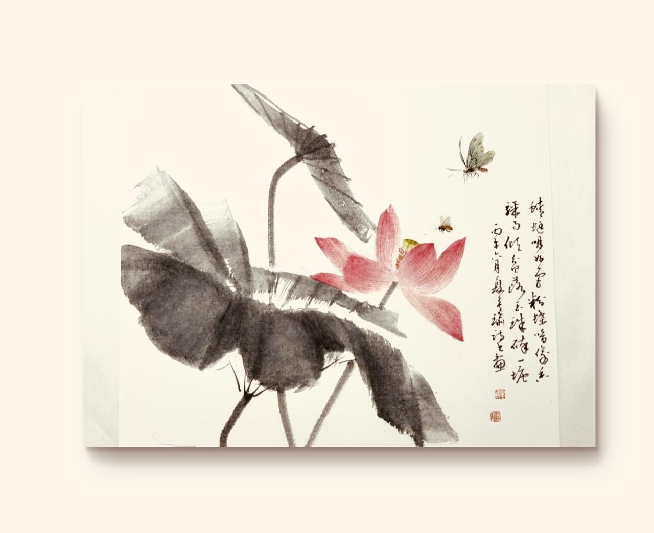 题画诗：《荷塘闲趣》——池塘顽童
蜻蜓明好色，粉蝶暗偷香。 
骤雨倾盆落，玉珠碎