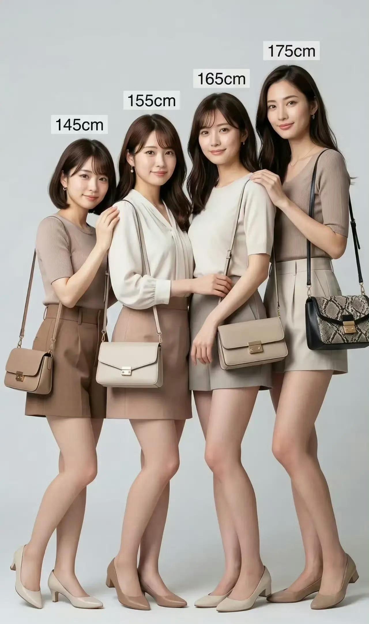 145cm：别看我矮，气场两米八！高跟鞋一穿，包包一挎，精致暴击！

155cm