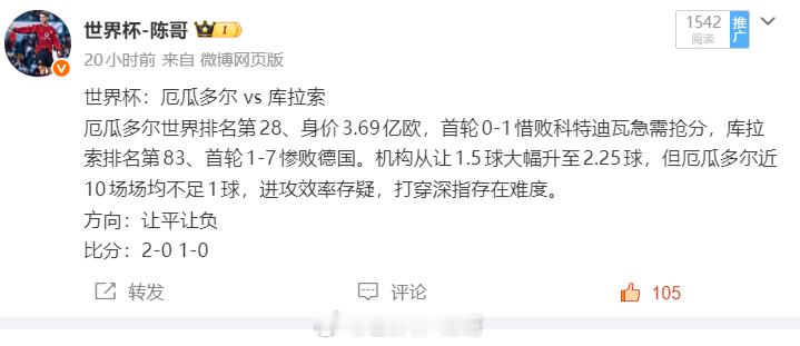 世界杯昨天整体四场√三场，陈哥看世界杯以来，方向胜率在71%，平台都有记录可查，