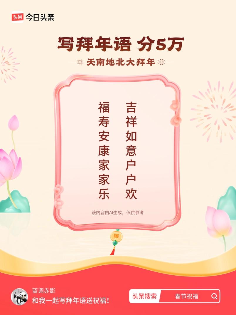 写拜年语送祝福新春拜年送祝福！我的祝福是：“福寿安康家家乐，吉祥如意户户欢”！快
