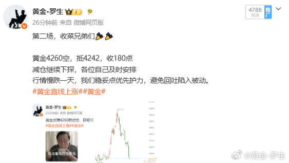 不完美的完美，今天这行情一路阴跌，说实话挺折腾人，4260空单空，今晚预留小底留