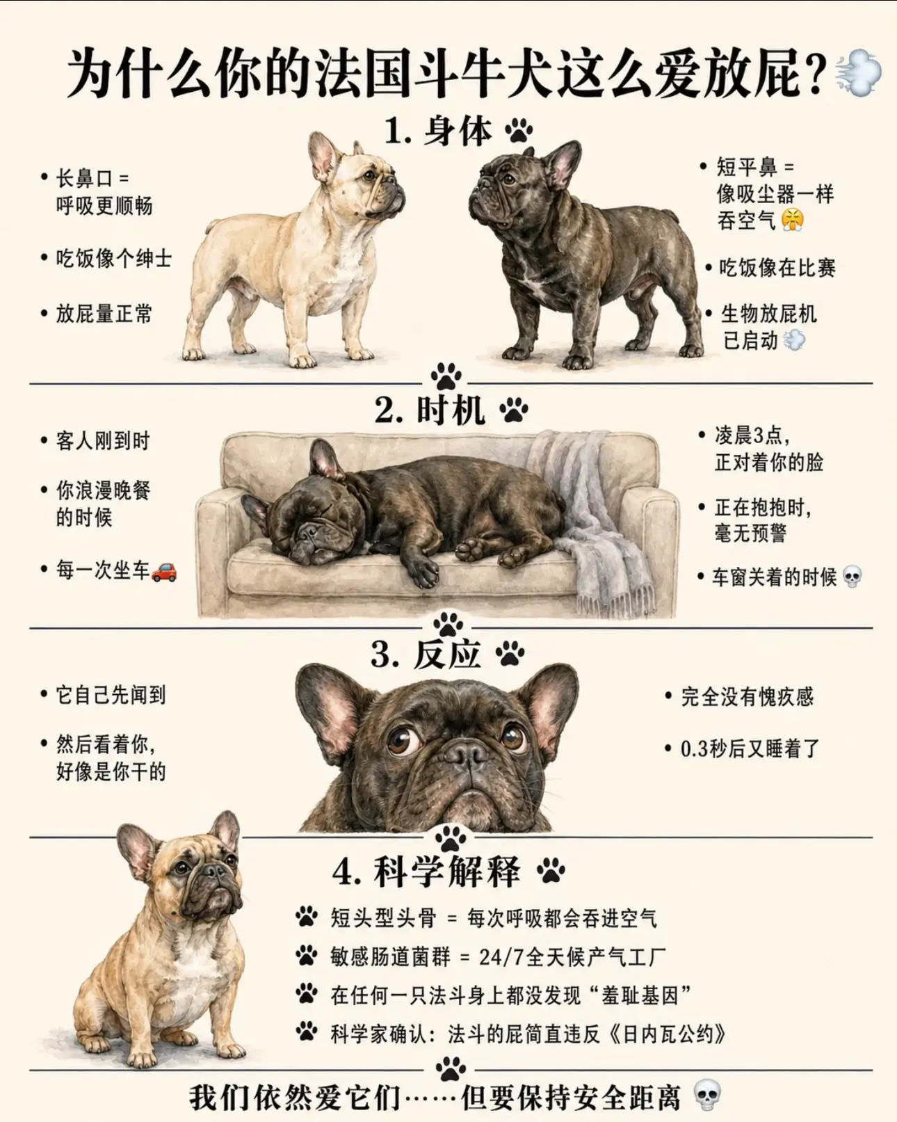 "其实这和它们的短鼻腔和消化系统有关"这是法斗铲屎官圈的经典自嘲梗，吐...