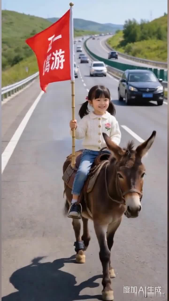 “小小骑手，旅途启程，一路欢笑！”这画面感一下就有了，感觉像是个可爱的小女孩骑着