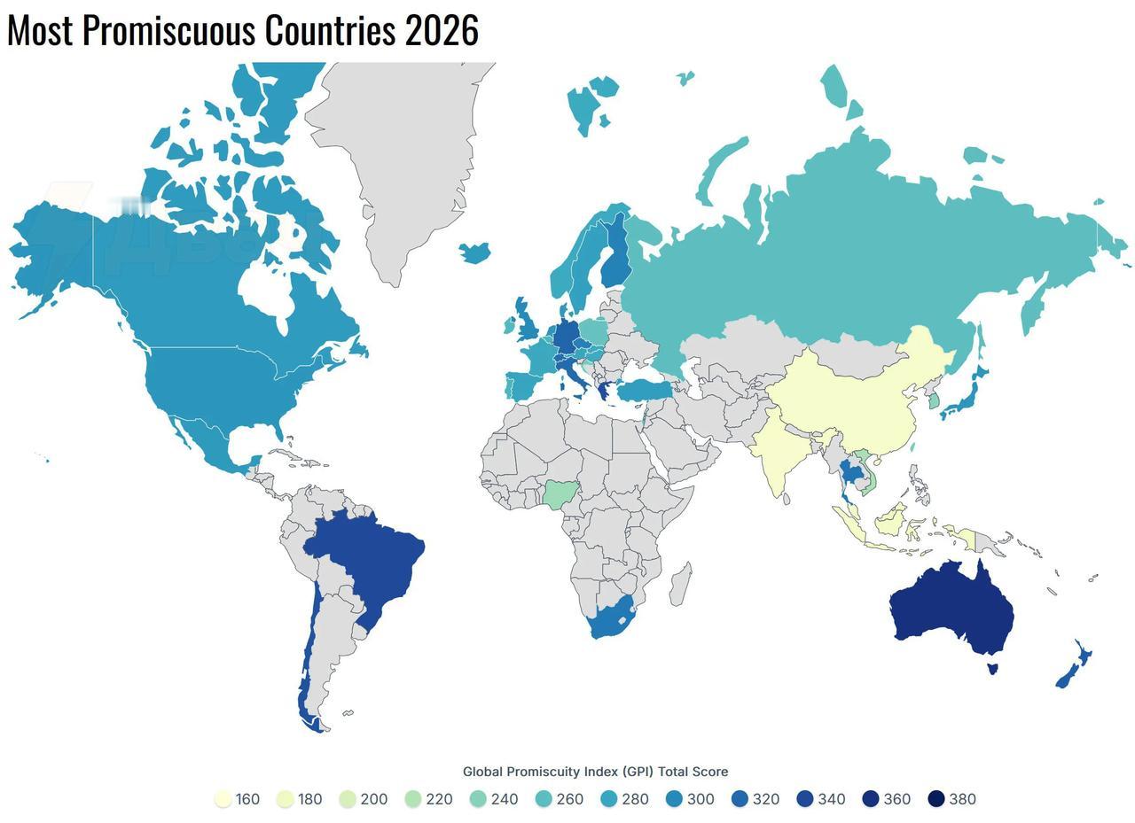 根据《世界人口评论》的数据，澳大利亚、巴西和希腊位列全球性观念最开放的国家之列