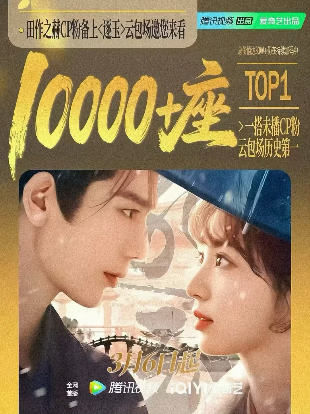 张凌赫和田曦薇的cpf田作之赫搞了1W云包场来支持逐玉诶