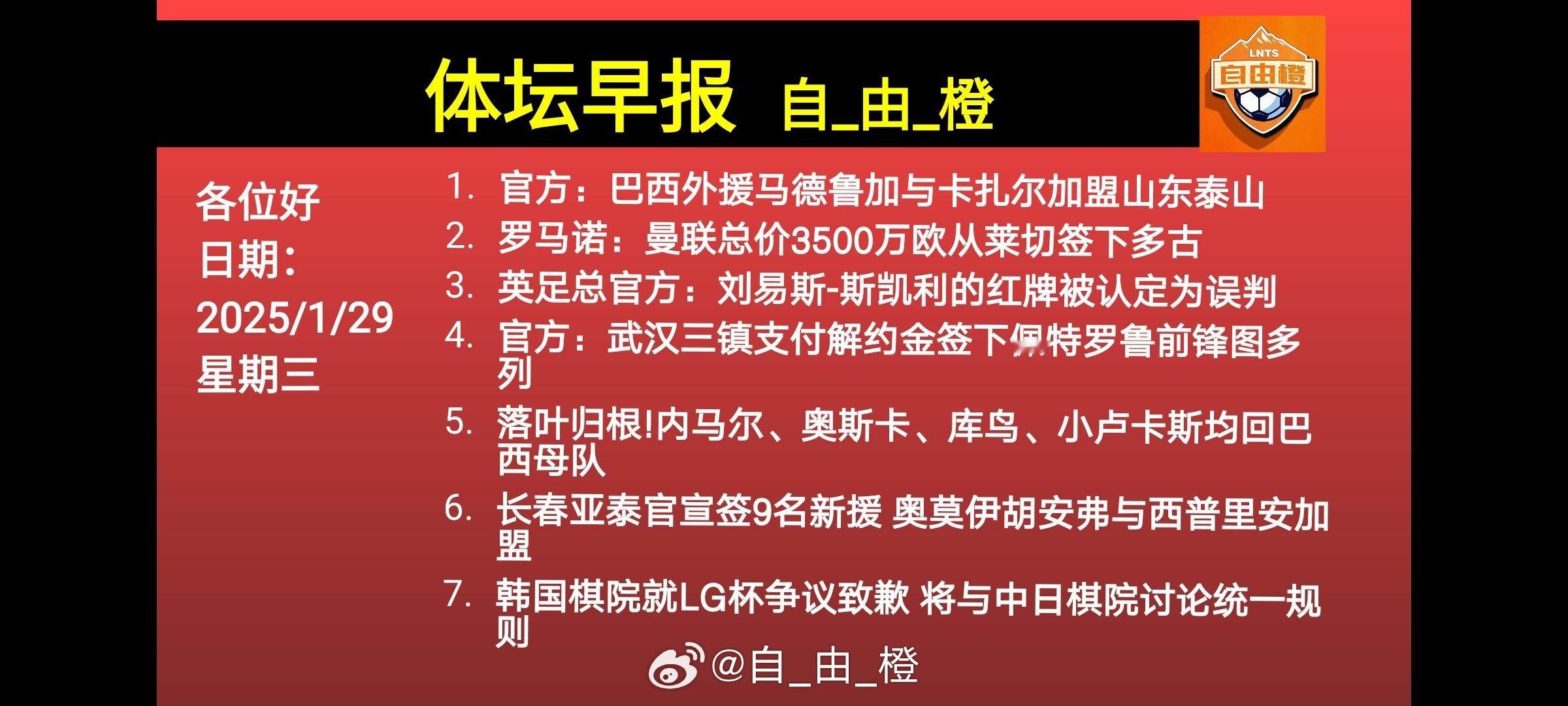 🌐《自由橙足球早报》 01.29 周三➭自由橙的兄弟大家过年好！➭迈阿密国际封