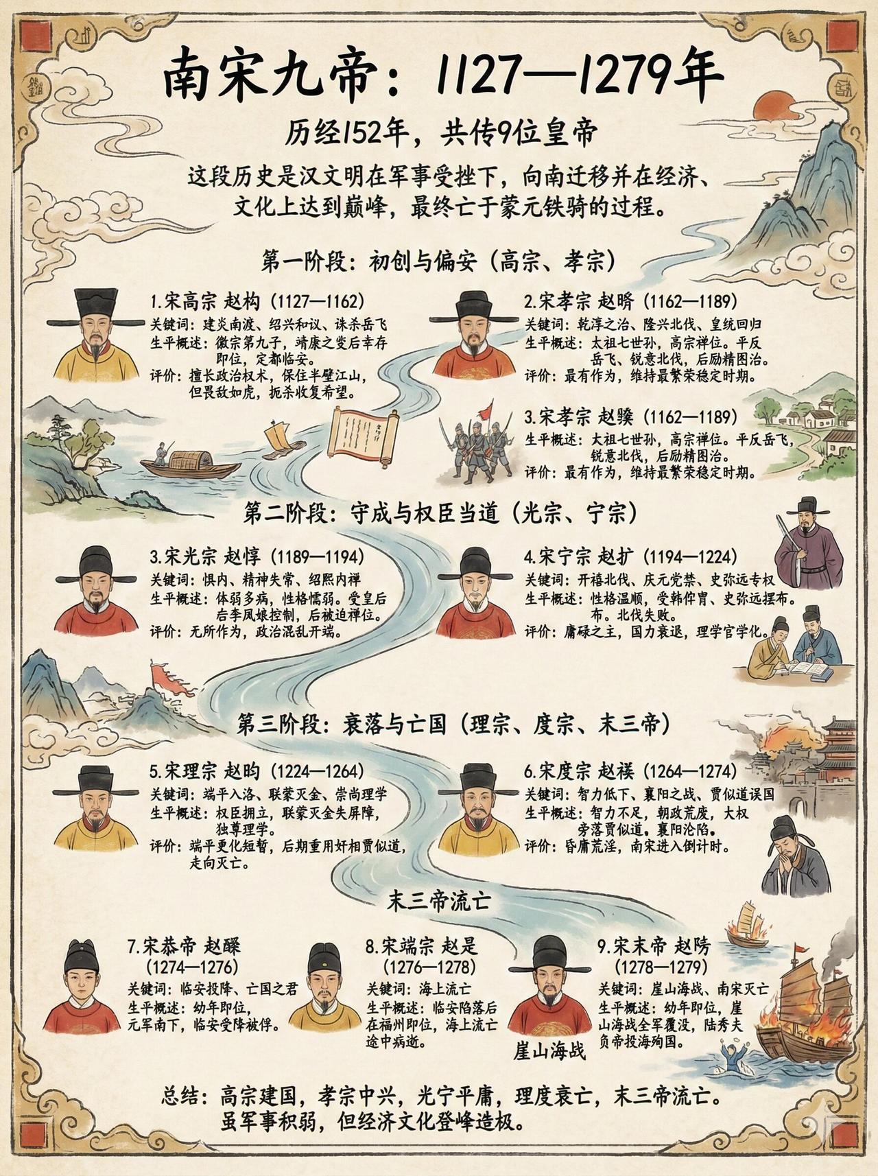 一口气看懂南宋 152 年兴衰史！9 位皇帝，道尽一个王朝的挣扎与落幕📜
从高