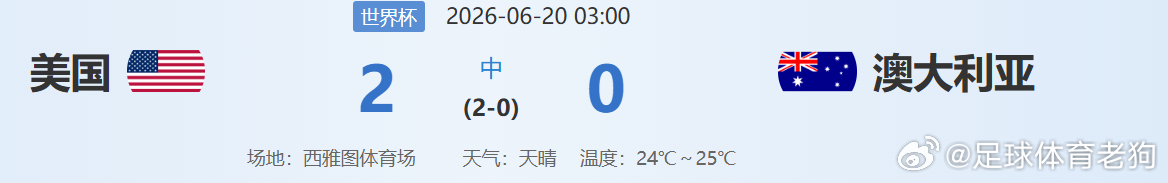 美国 2-0 澳大利亚占得先机！2026 美加墨世界杯 D 组第二轮迎来美国对阵