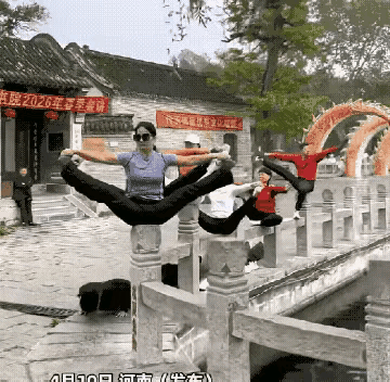 公园湖边，在悠扬的音乐声中，栏柱上摆出6只大鹏展翅！各个造型优雅，动作舒展！栏杆