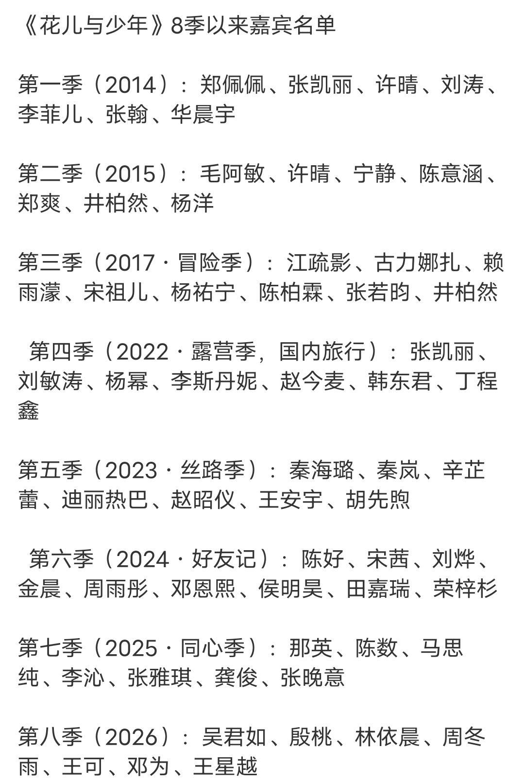 《花儿与少年》1-8季嘉宾名单花儿与少年｜花儿与少年[超话] ​​​