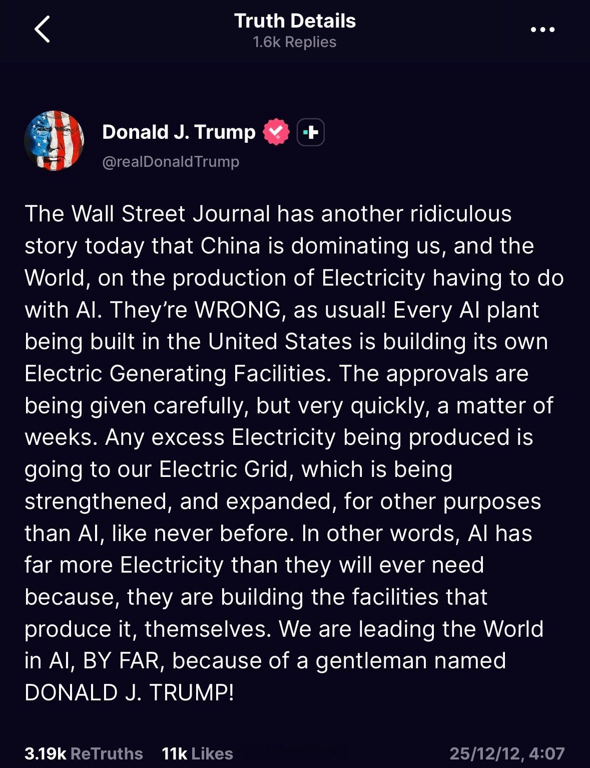 特朗普怒批《华尔街日报》“中国人工智能电力领先”文章“《华尔街日报》今天又有一篇