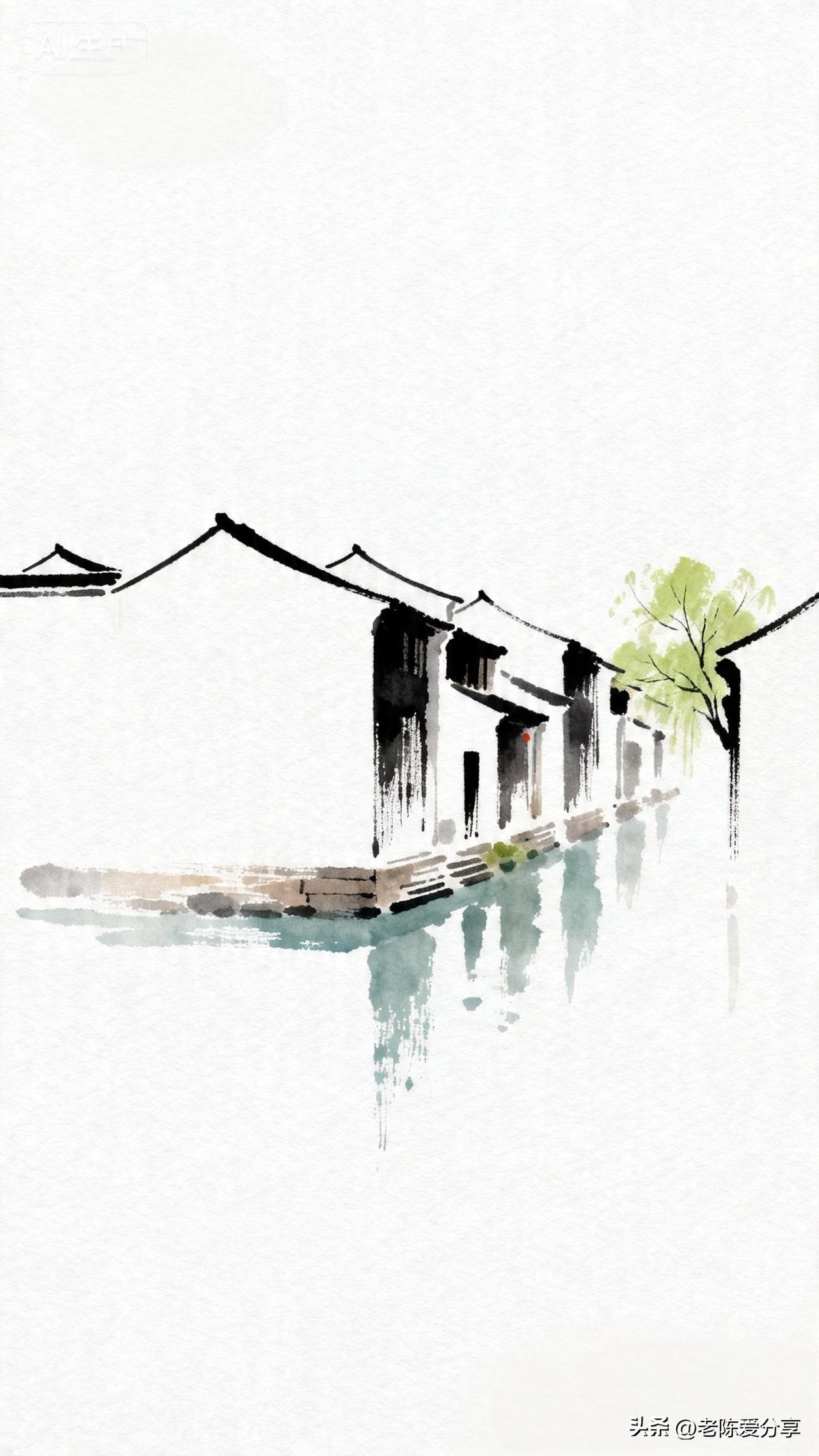 鹧鸪天·水墨江南

黛瓦白墙入画屏，
拱桥流水柳丝青。
乌篷摇碎波心影，
墨色晕