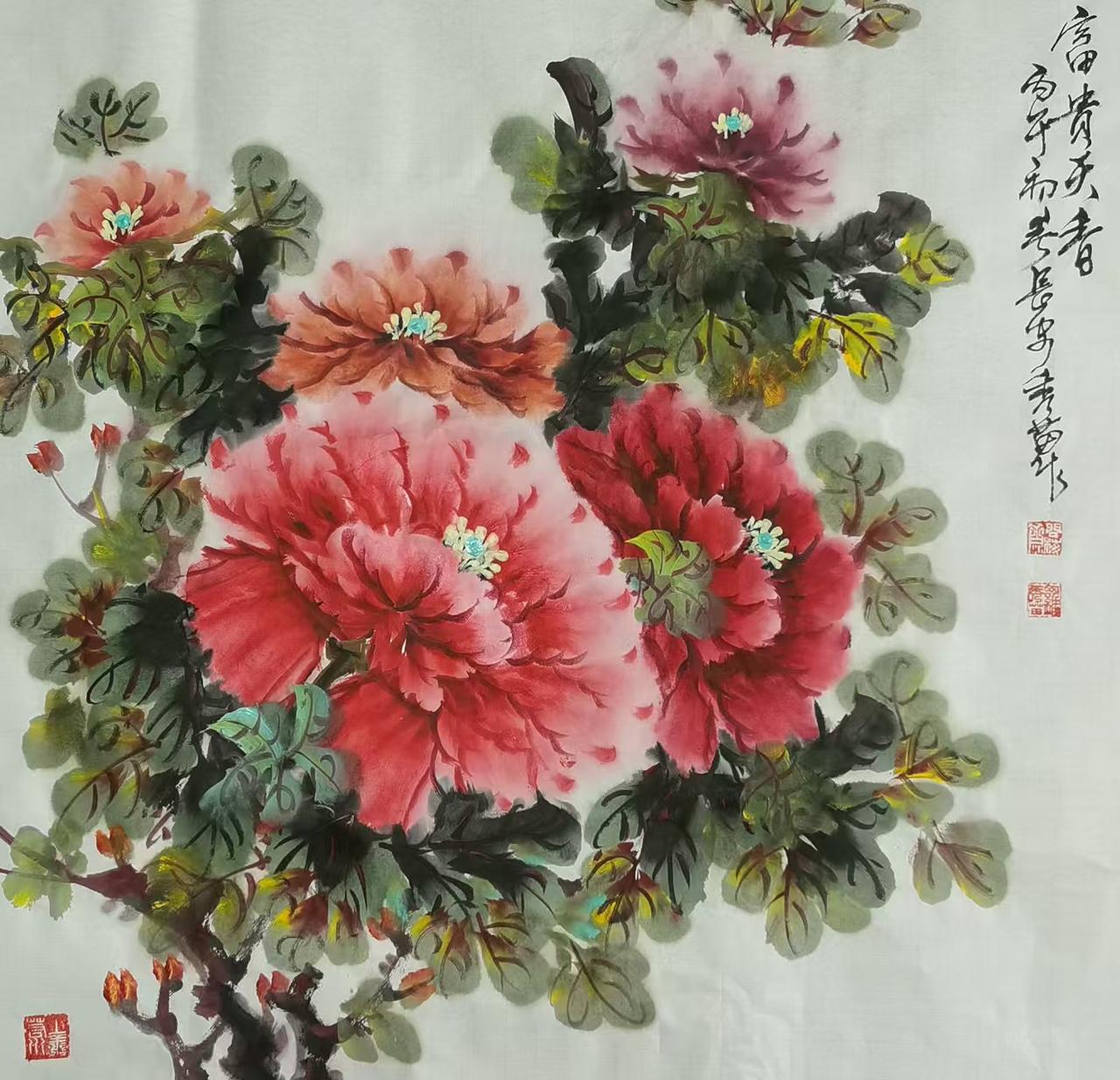 丹青绘国色，落笔牡丹香
 
       牡丹，乃国色天香、花中之王，雍容华贵，