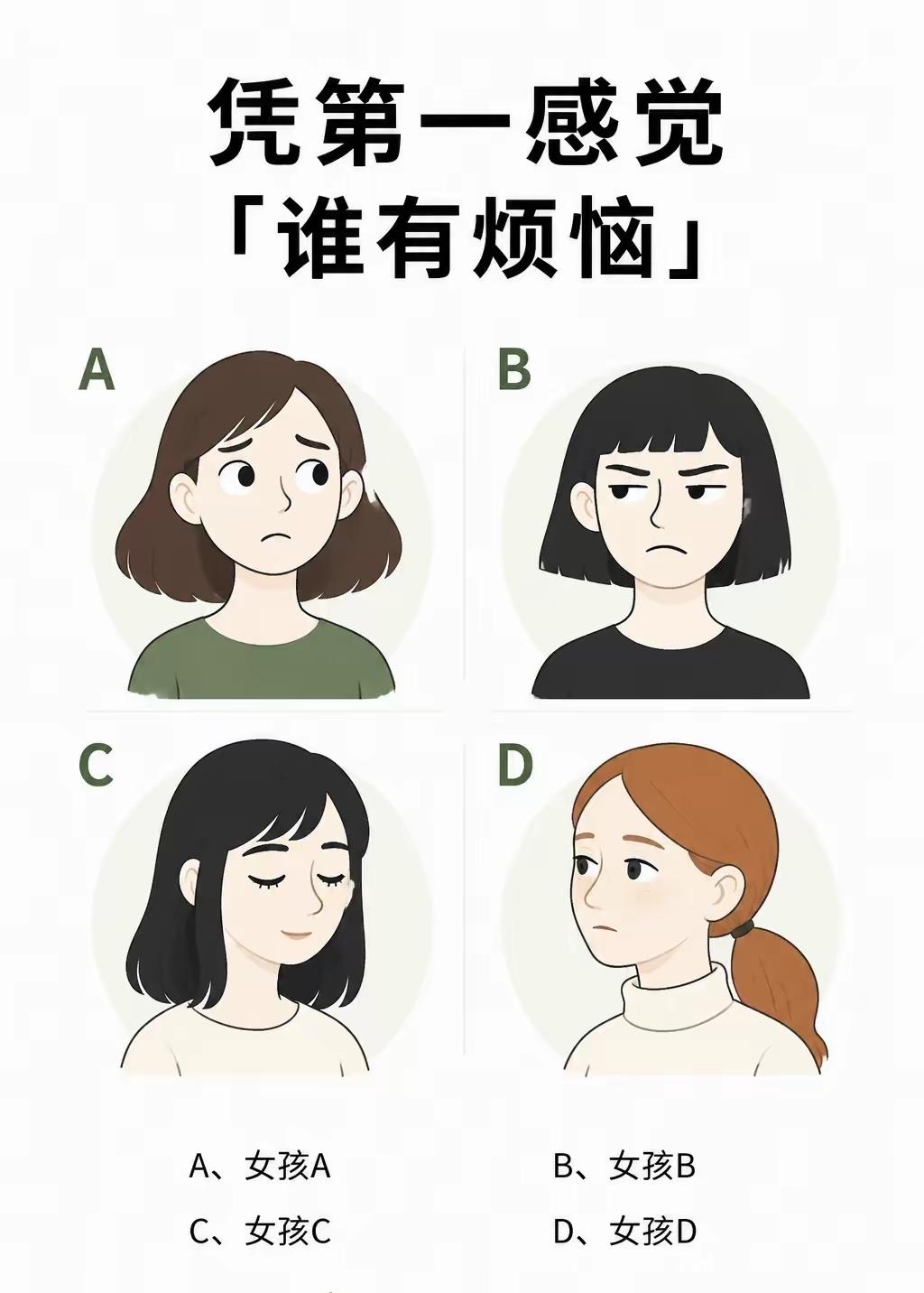 凭第一直觉选，谁藏着烦恼？看透你潜意识的内心状态

心理小测试 潜意识测试