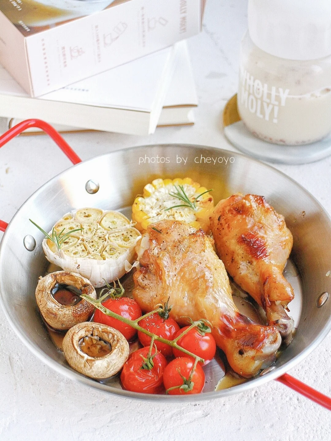 一口爆汁‼️蒜香蜂蜜鸡腿早餐盘