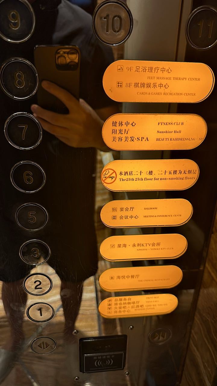 早上在酒店吃，遇到一群可爱的同学，没位置坐…吃完跟他们一起进电梯，他们按了5楼…