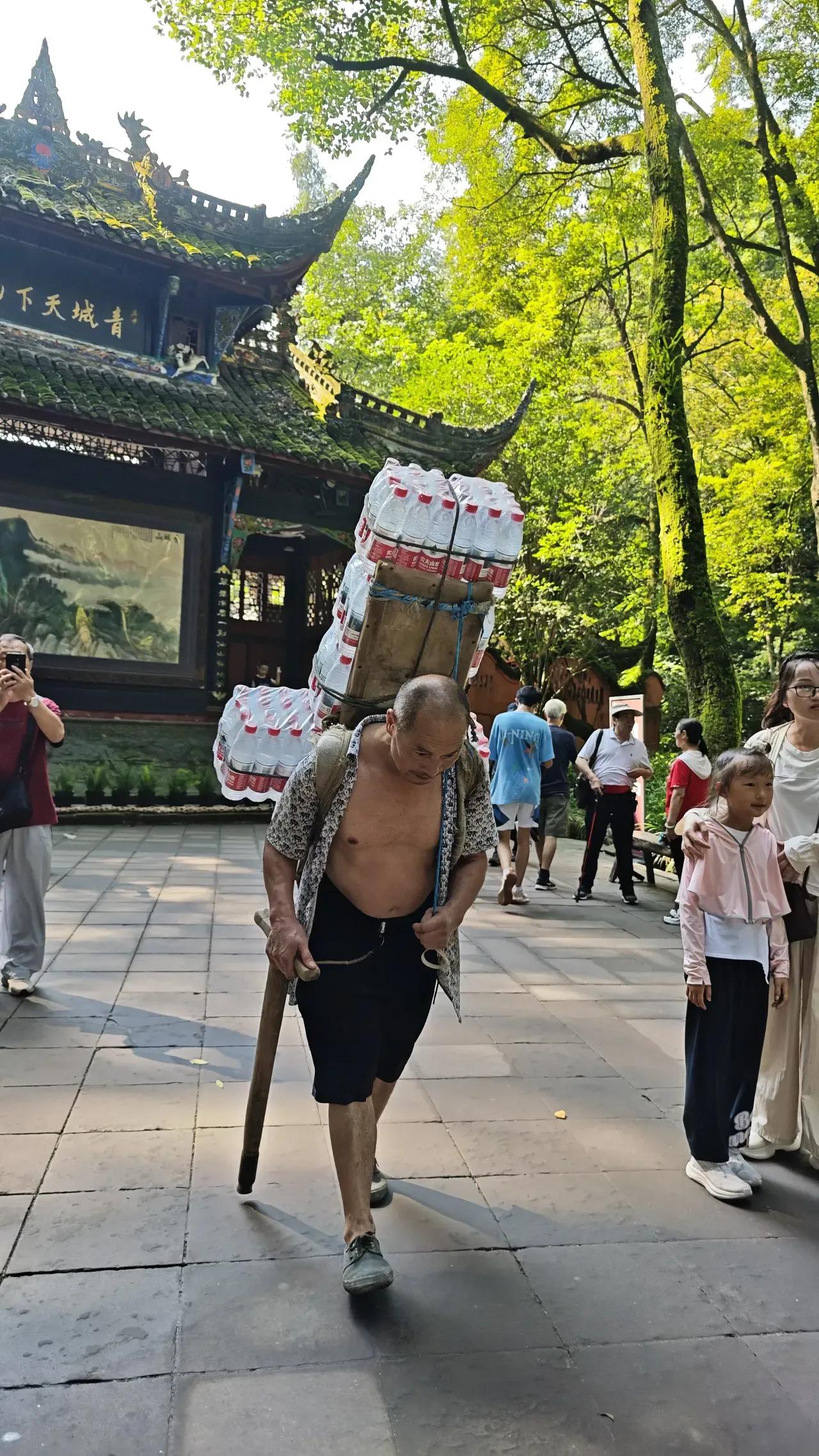 网友走过去俯身问他：大哥，这样背一趟多少钱。

大哥：几十块钱。

网友：具体多