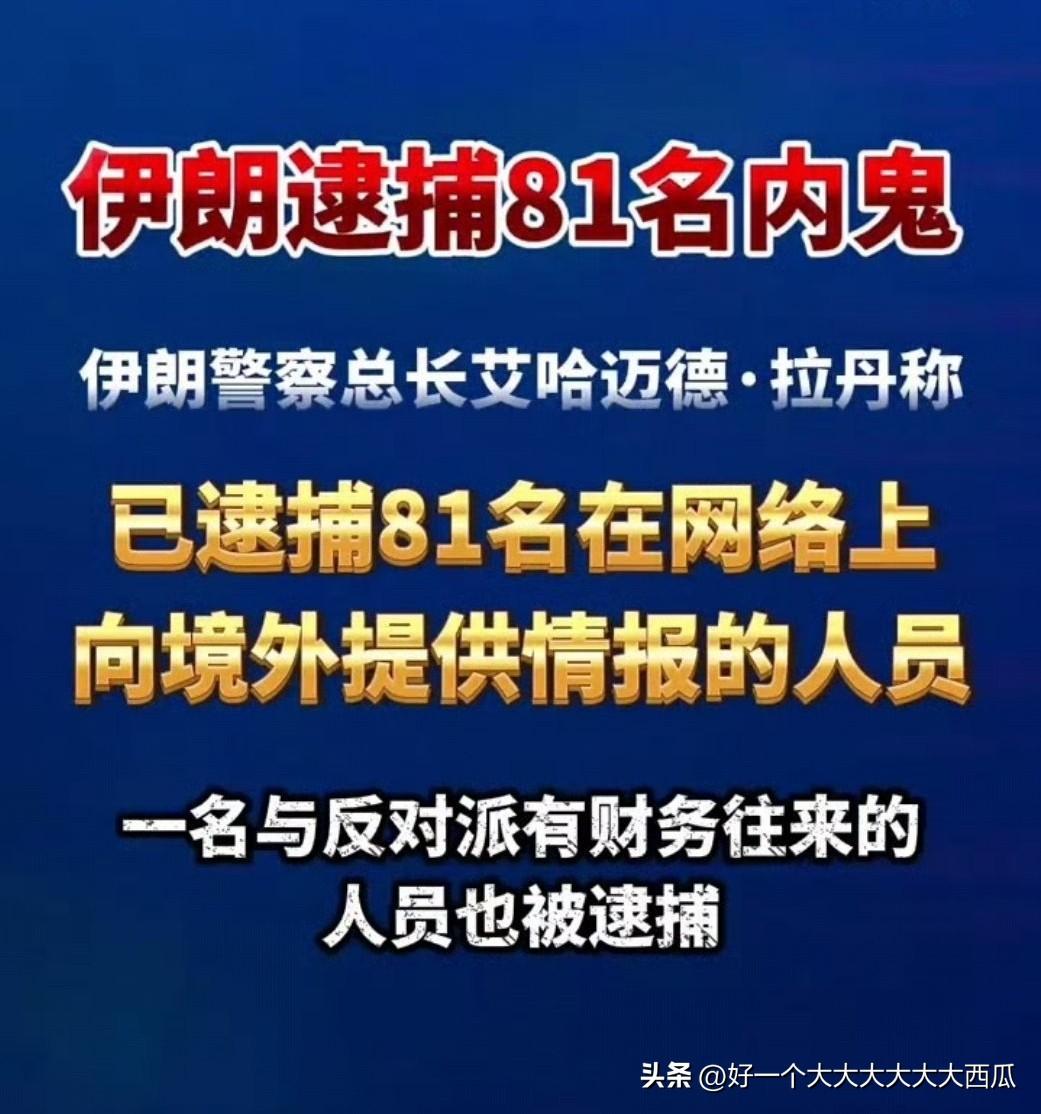 伊朗宣布逮捕81名内鬼，
这其实应该伊朗内部被渗透的是冰山一角，
有些高级一点的