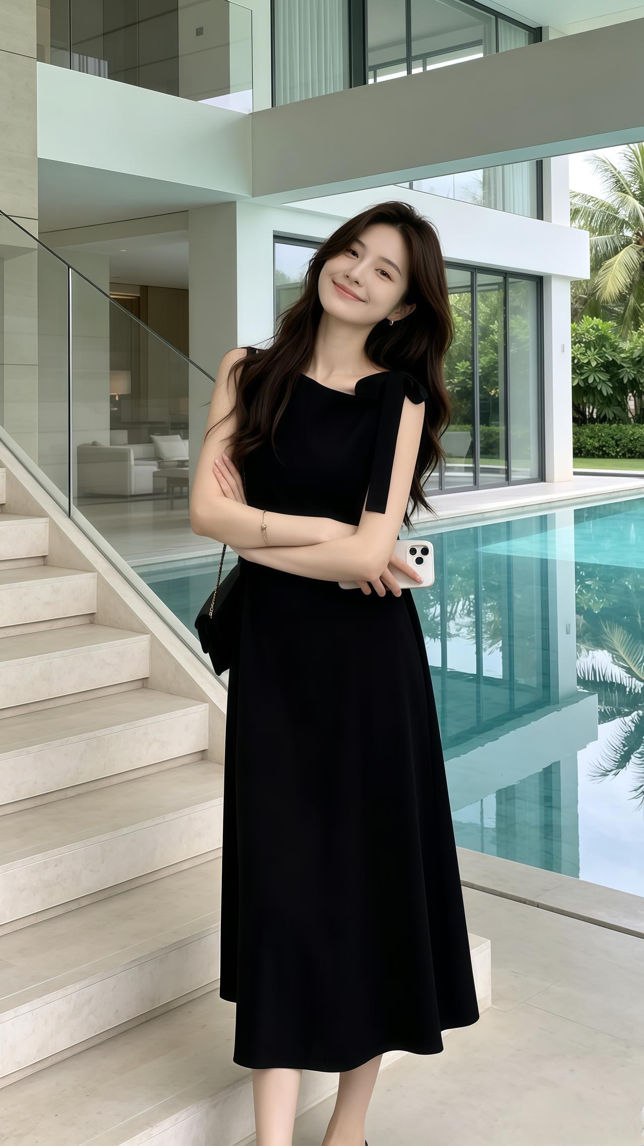 无袖连衣裙 黑长裙 度假小黑裙 韩系穿搭夏季穿搭
