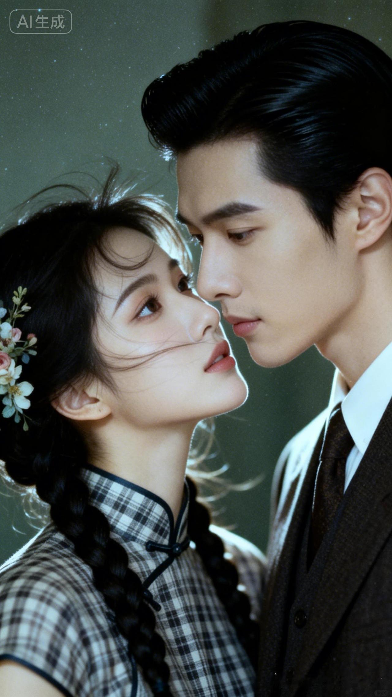 一对情侣深情对视，浪漫至极。