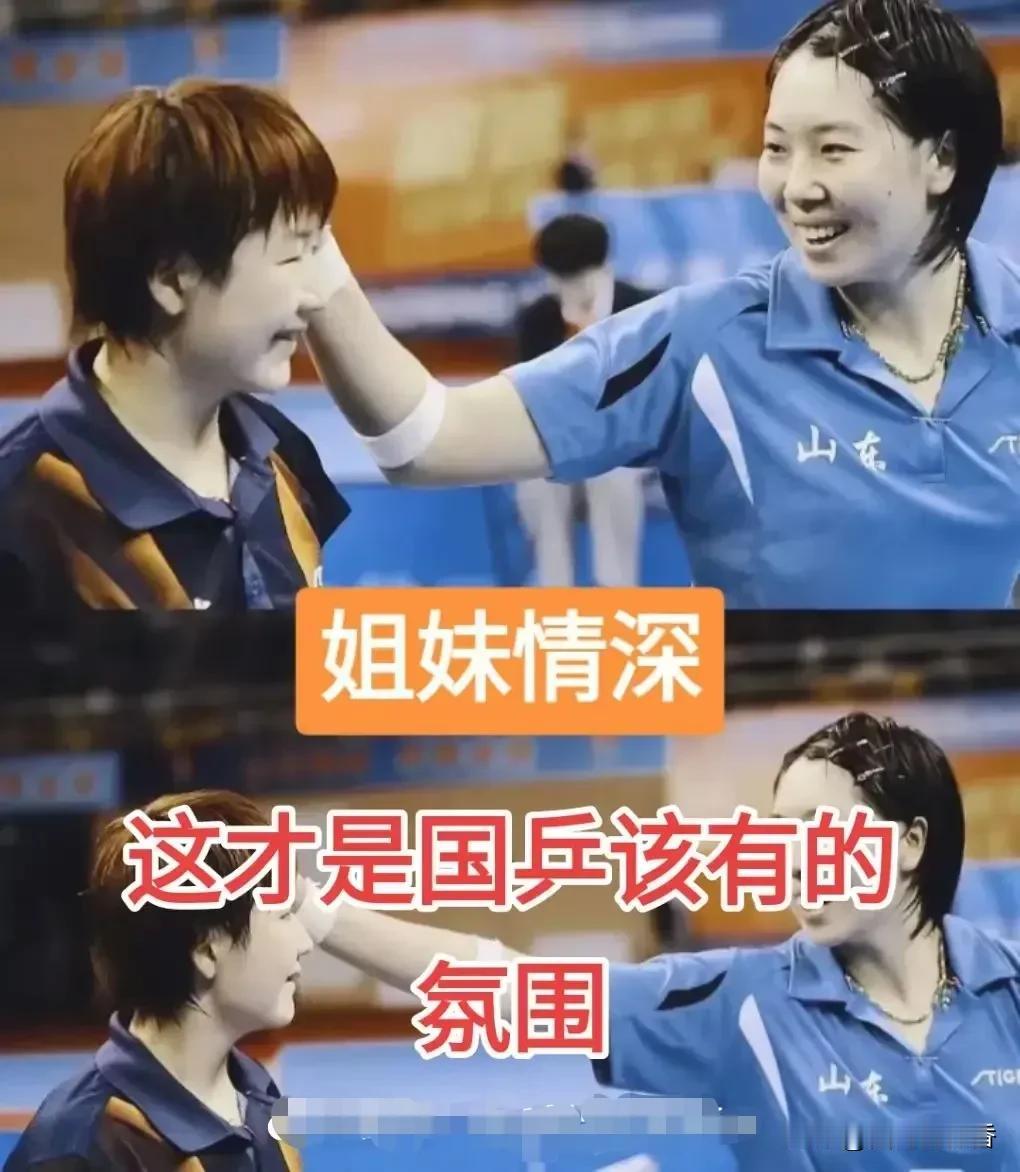 台上是对手，台下是姐妹，这才是该有的模样！
2013年全运会女单决赛，李晓霞4-