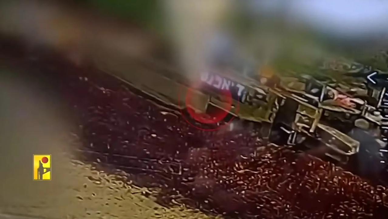 黎巴嫩真主党发布其打击以军梅卡瓦主战坦克的新视频，显示真主党的FPV在空中发现了