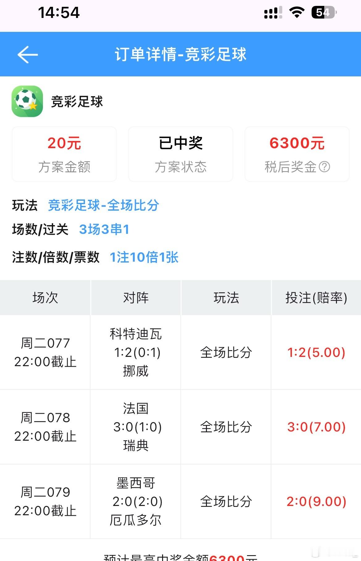 分享一下店内兄弟的战报！315倍！这比分选的太牛了！ 