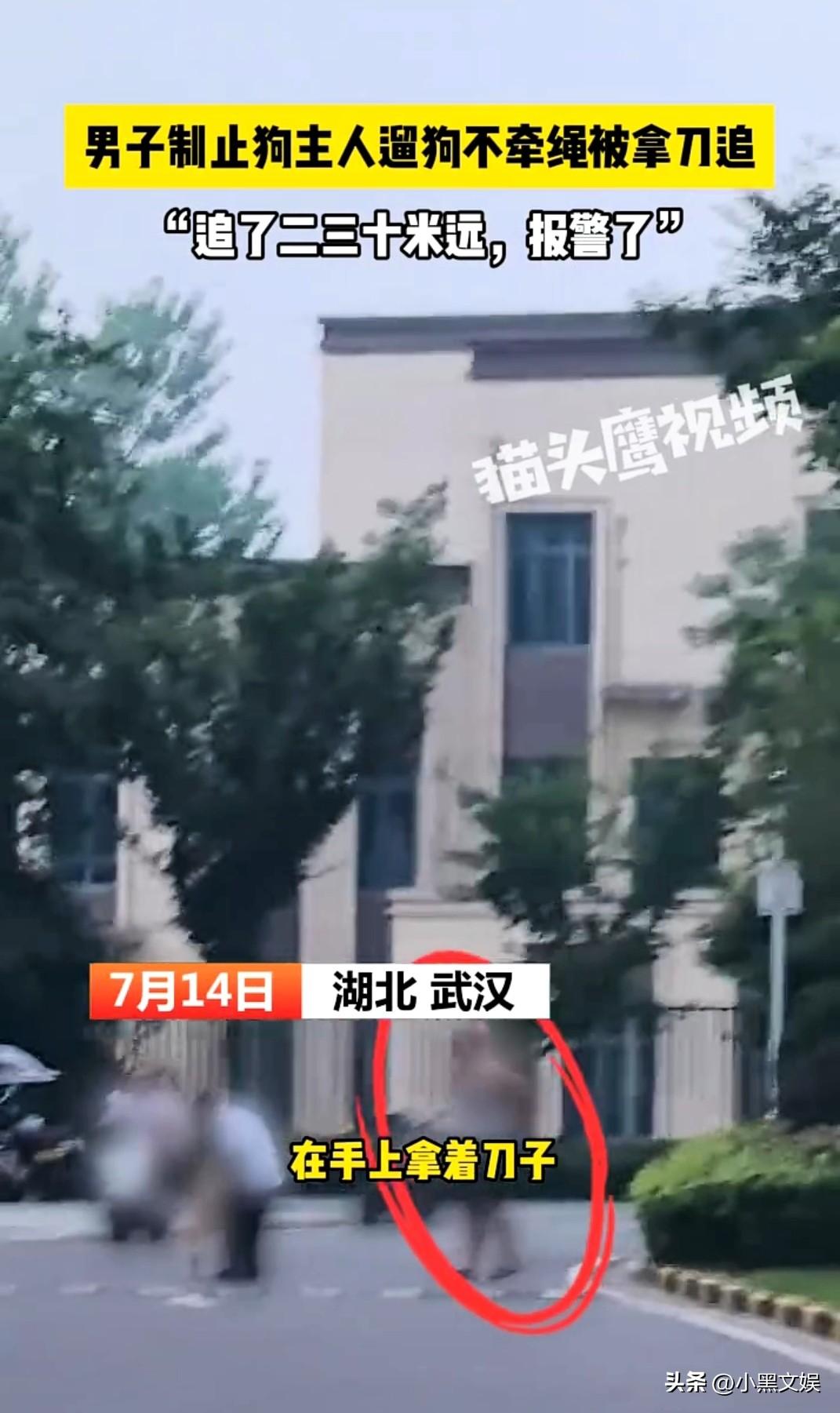 狗不咬人，狗主人却开始咬人了！
一男子遛狗不拴绳被人劝阻，结果恼羞成怒提刀追别人