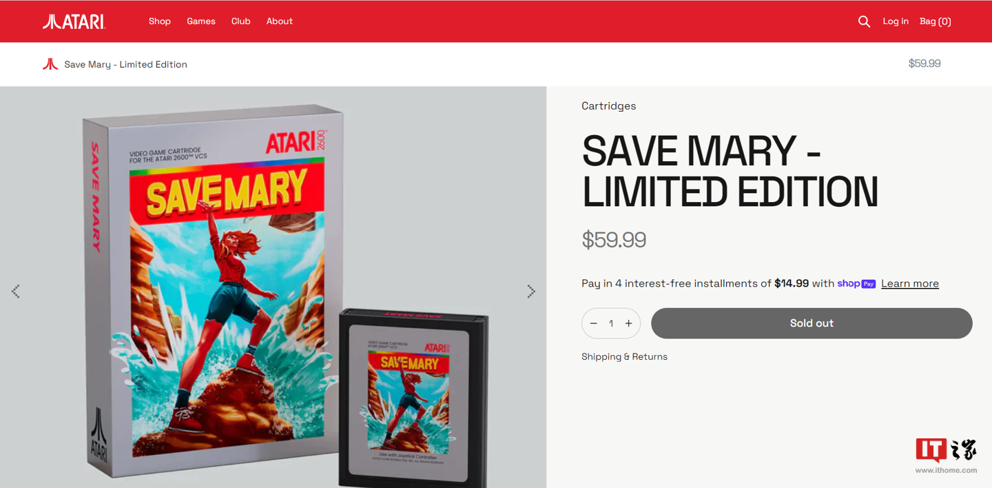 雅达利为2600游戏机推出全新限量实体卡带《拯救玛丽》