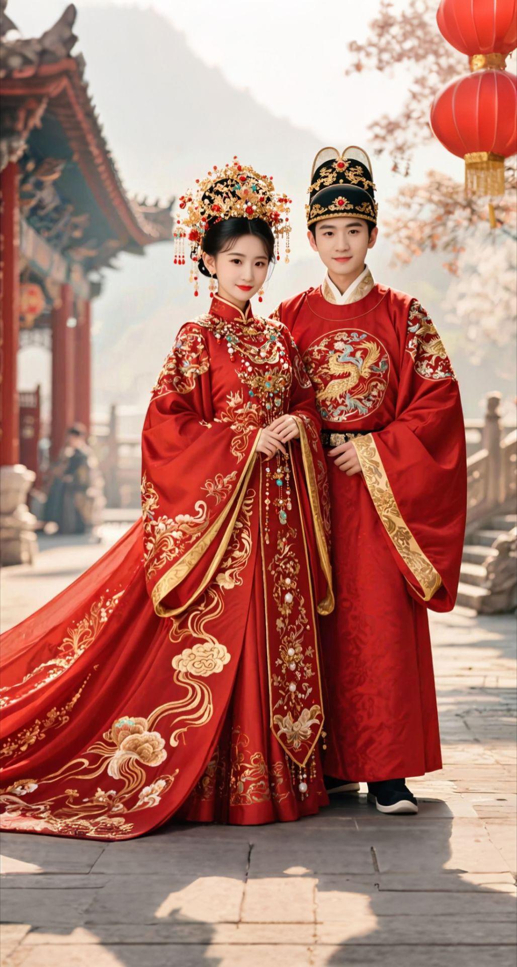 AI扩图 AI仙侠婚服大片