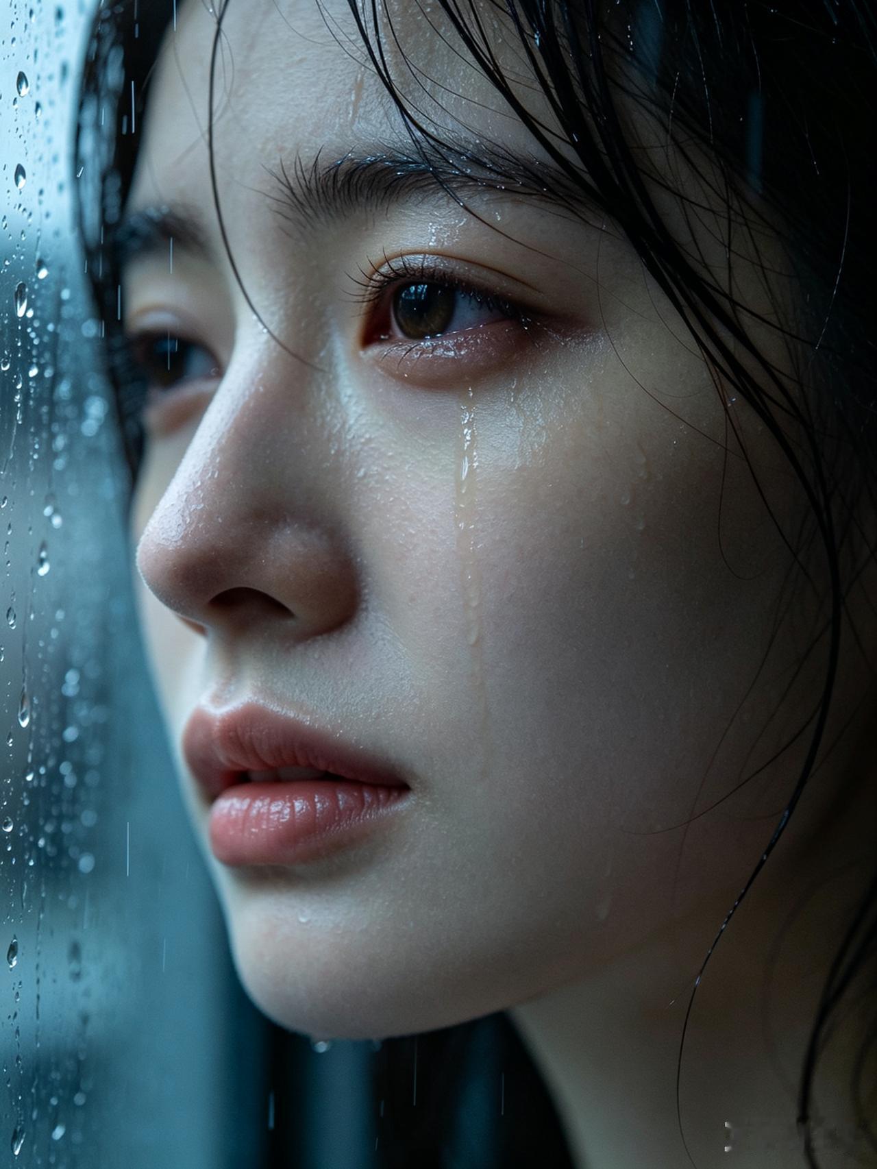泪滴如珠落，雨中思旧情。
我婚姻失败，心里难受，
谁能知我心。