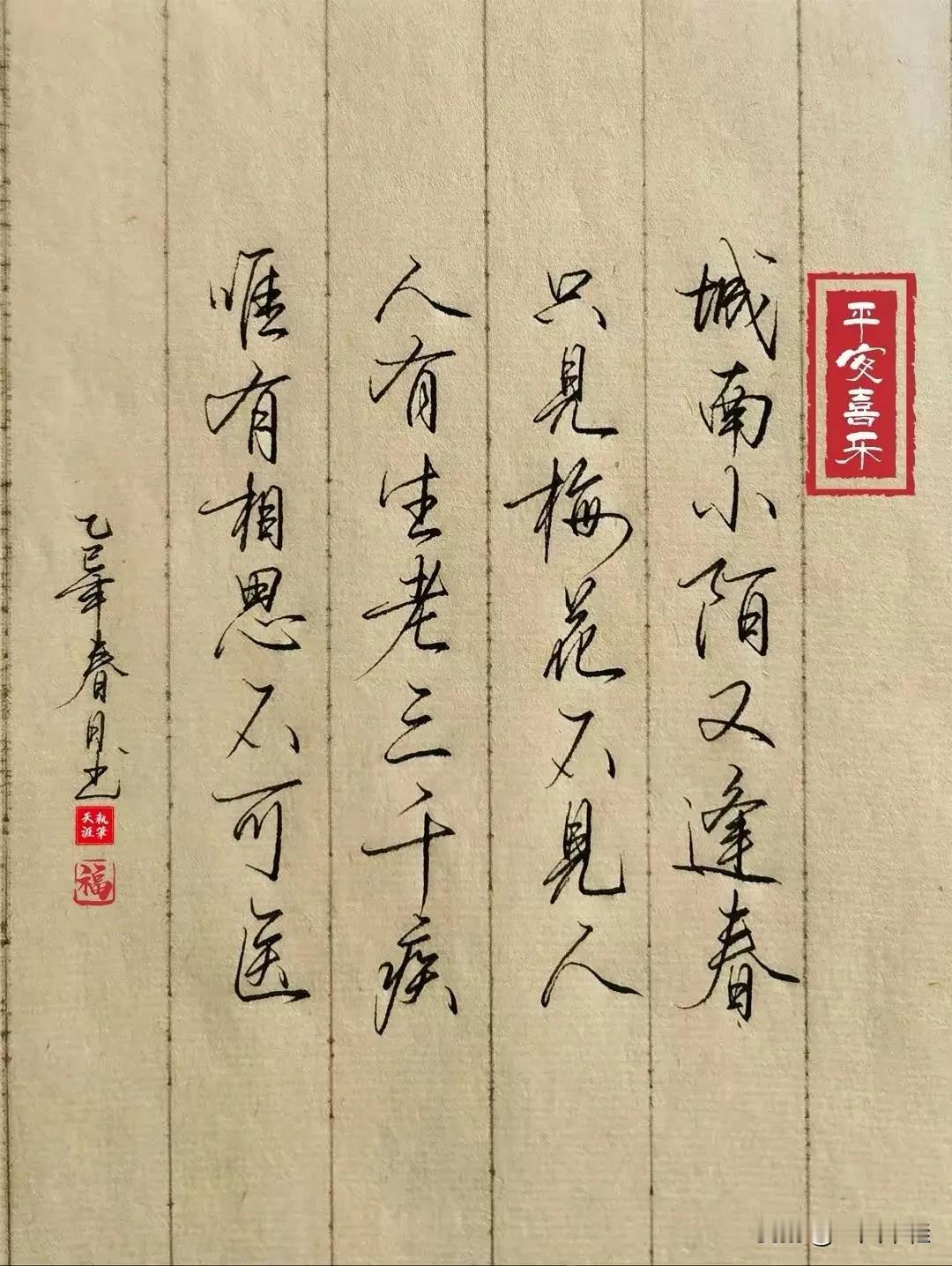 城南小陌又逢春，只见梅花不见人！写字是一种生活。 未闻春名