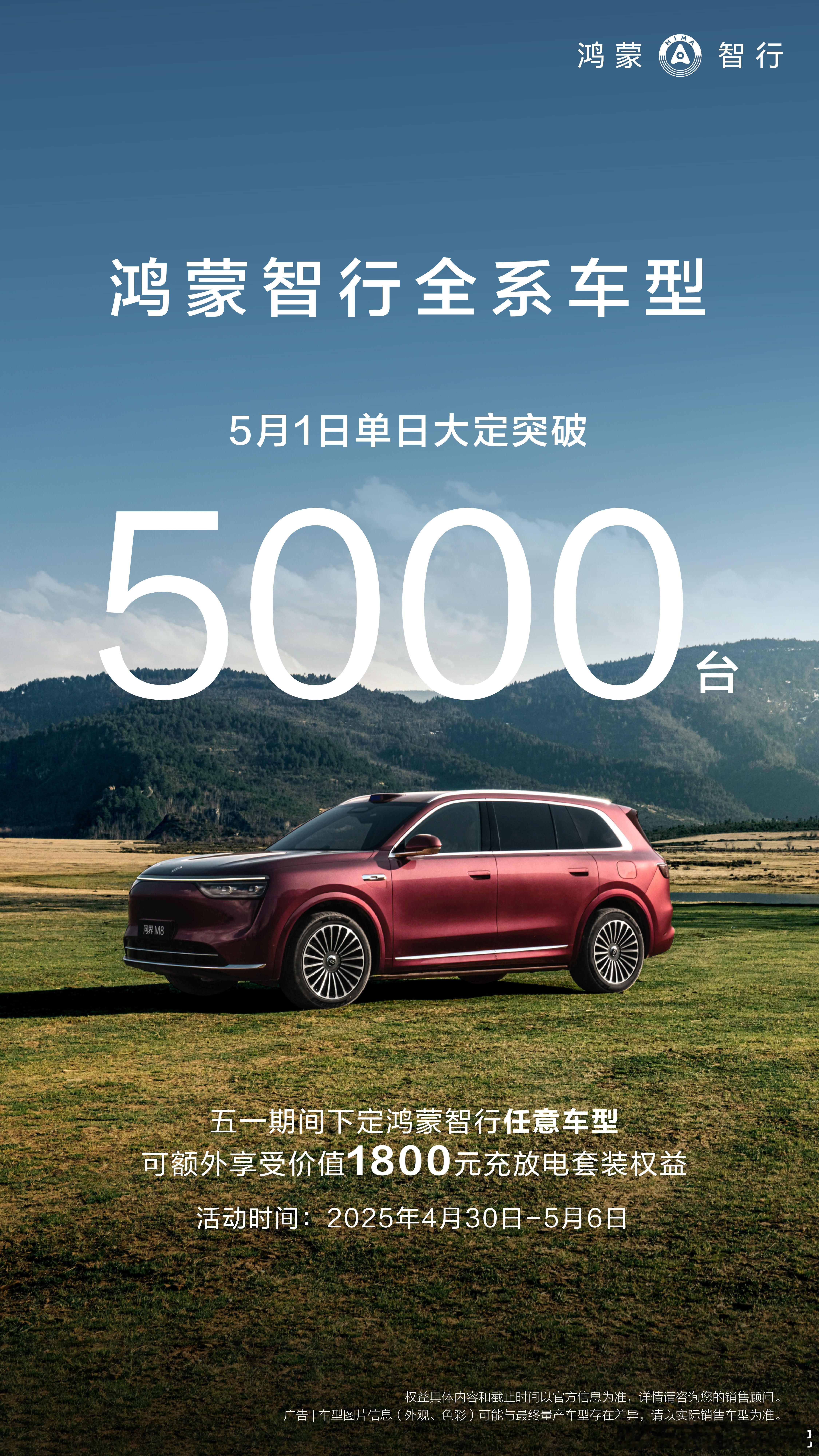 鸿蒙智行五一当天大定破5000台 假期的前两天和最后一天，销量都不会差，不知道我