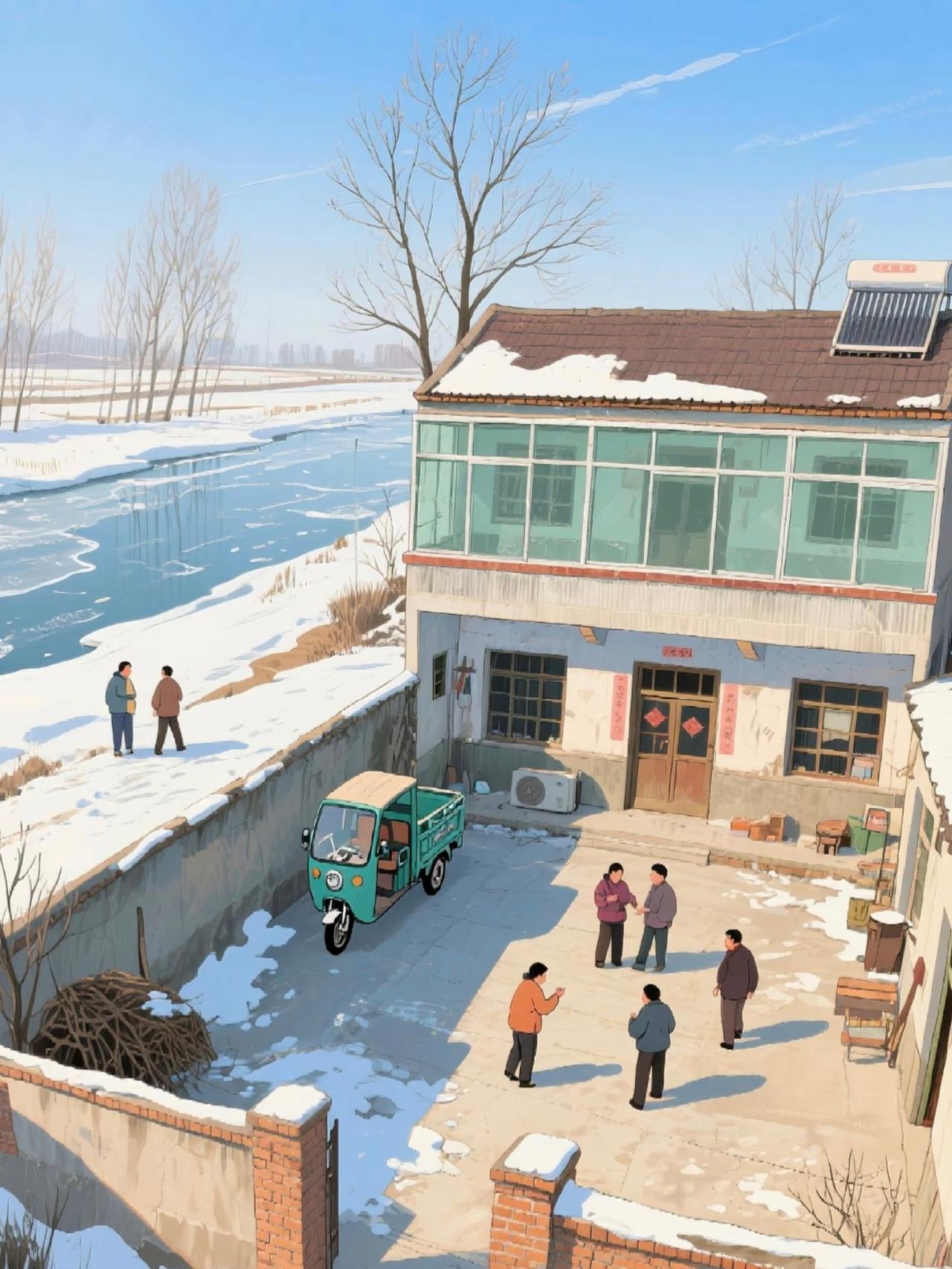 冬日的雪，是农村最素净的笔墨，轻轻落在村头那栋二层小楼的半封闭玻璃幕墙上，晕开一