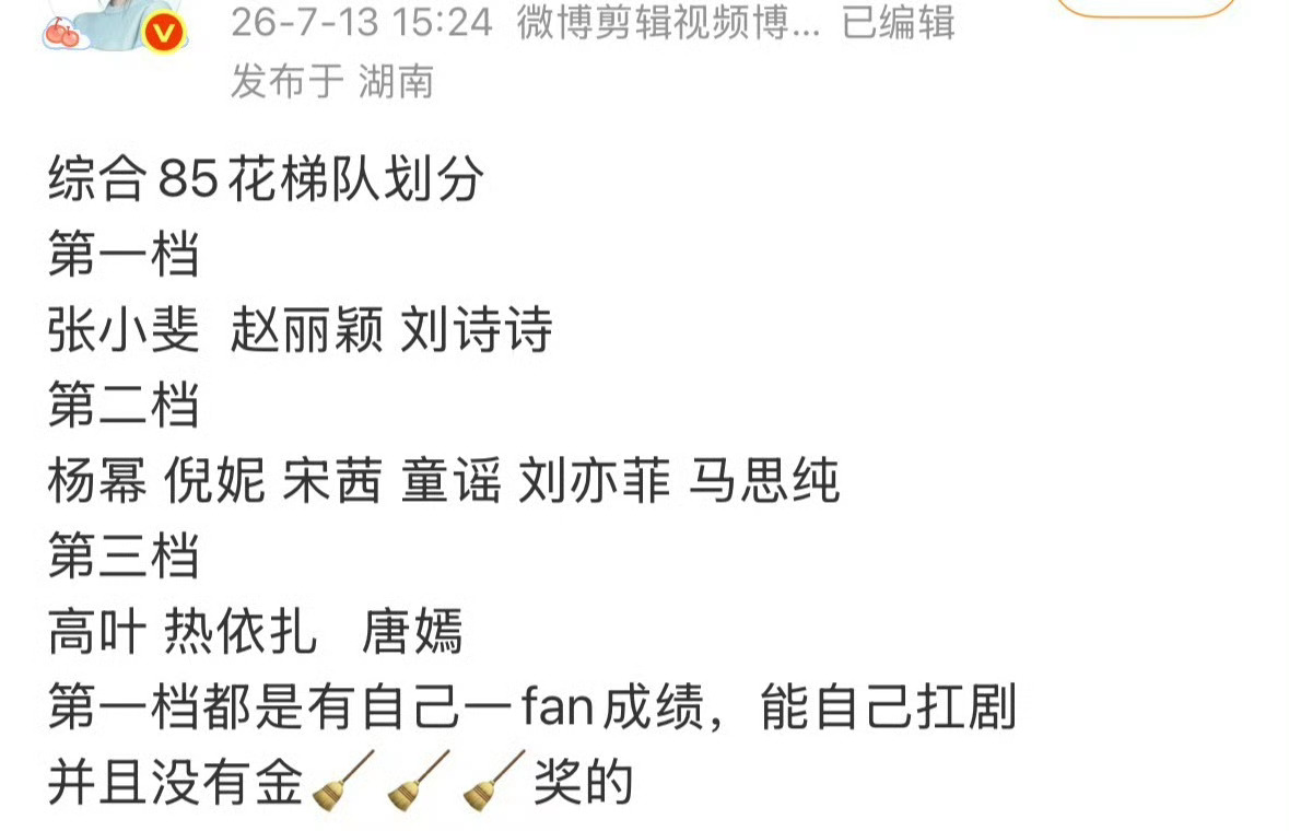 诗粉和mary都喜欢都喜欢喜剧表演要我说最合理的85花综合排名第一梯队杨幂   