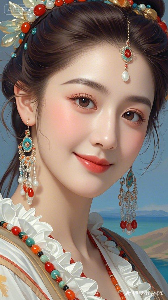 梦幻古风美人，精致妆容与华丽饰品相得益彰，宛如画中仙子。