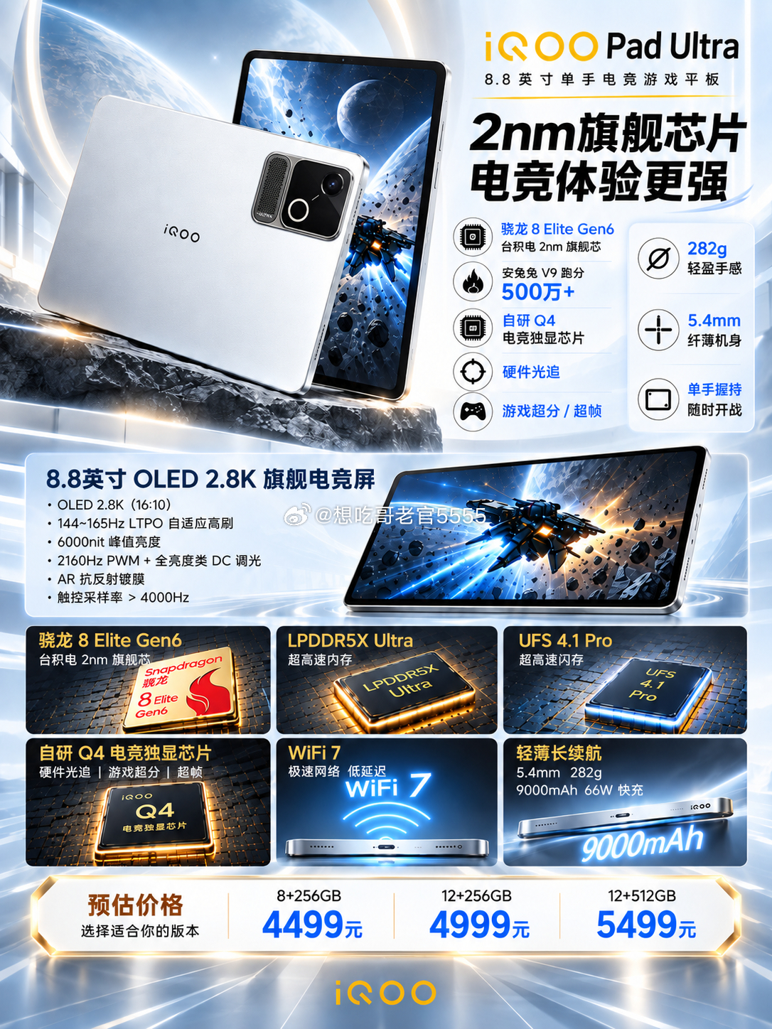 iqooiQOO Pad Ultra完整配置一览🔥✅处理器：骁龙8 Elite