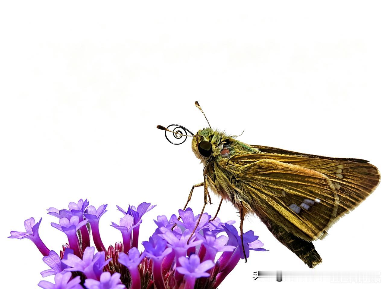 紫蕊团团簇浅芳，飞虫敛翼立花旁。
一卷柔须探清味，静沐晴光忘远方。