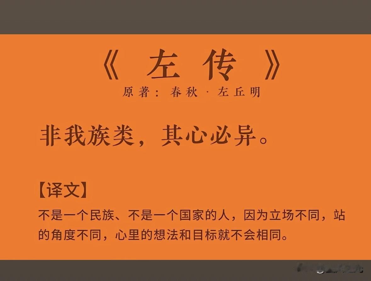 非我族类，其心必异。出自于《左传·成公四年》秋，公至自晋，欲求成于楚而叛晋。季文
