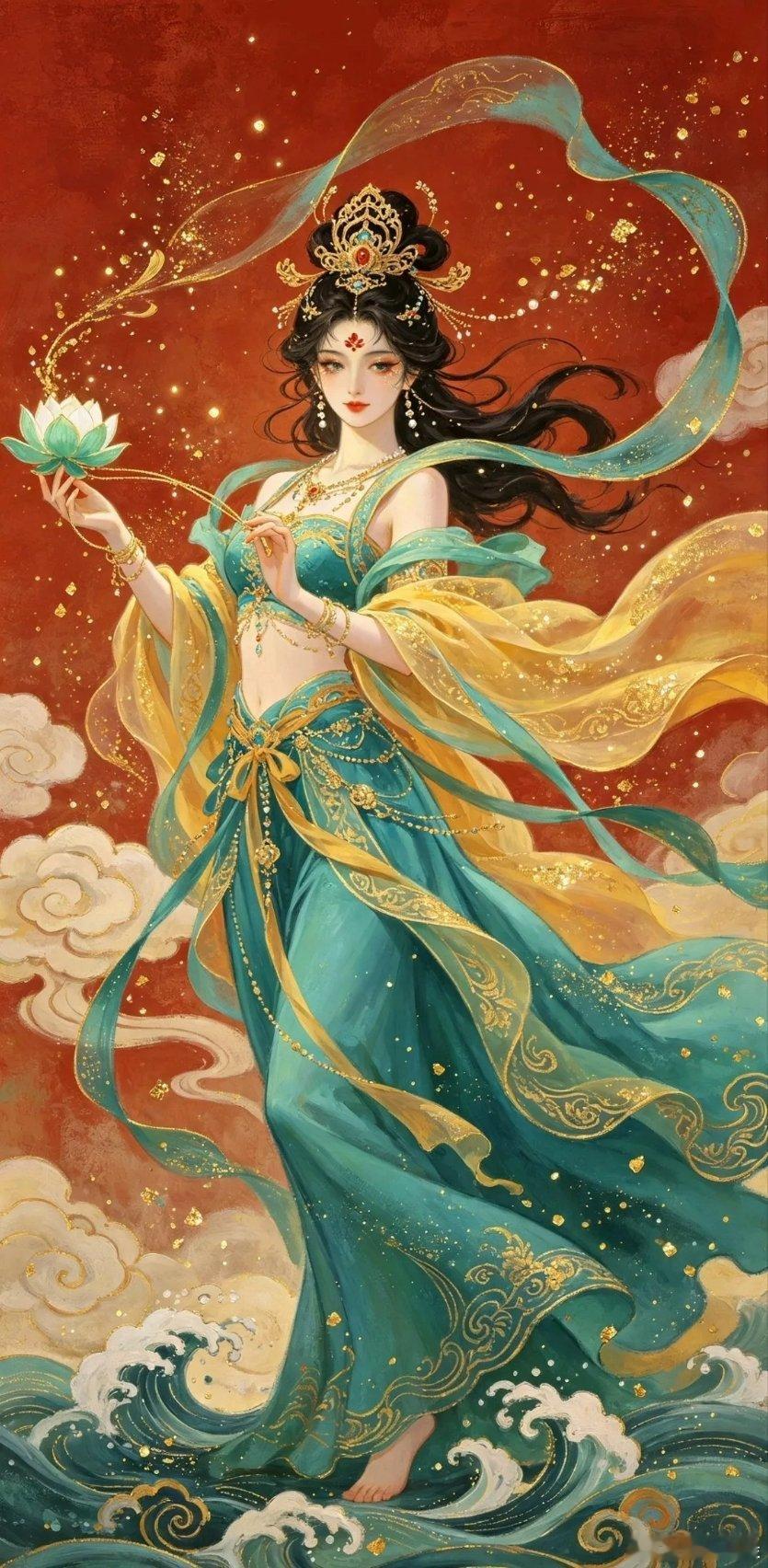 敦煌飞天壁画神女曼妙舞姿国风壁纸 ​​​