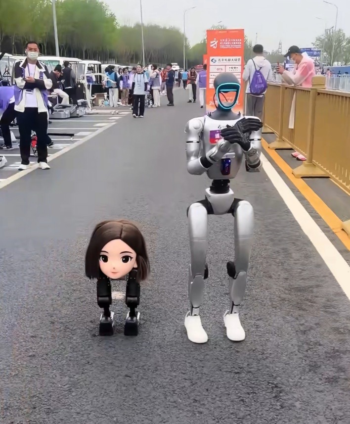 头以下全是腿的机器人包！！！豆包！！！是你么 机器人马拉松 豆包变豆脚了